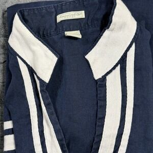 Deane & White Linen Tunic Top Womens 2X Navy Blue Nautical 3/4 Sleeve V-Neck